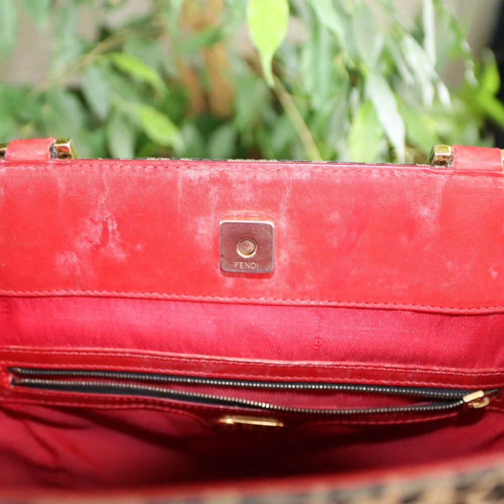 Coa-Fendi Leopard Print Canvas With Red Leather T… - image 8